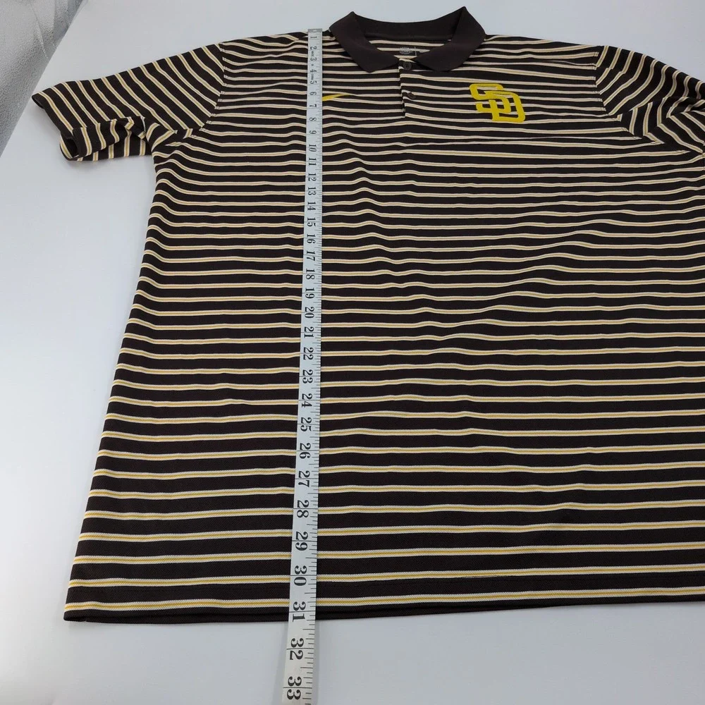 NIKE San Diego Padres Mens Dri-FIT Striped Logo Golf Polo Shirt Brown XL